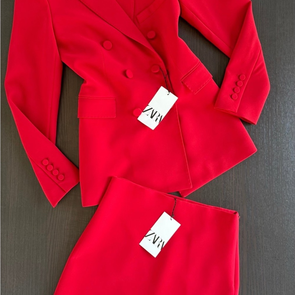 Zara Women's Red Blazer with Skirt - Picture 2 of 12